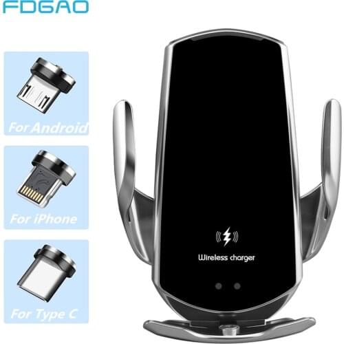 Automatic 15W Qi Car Wireless Charger for iPhone 12 11 XS XR X 8 Samsung S21 S20 Magnetic USB Infrared Sensor Phone Holder Mount