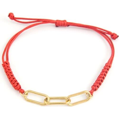 DIY Basic Simple Bracelet Women Adjustable Cord bangle Stainless steel link Cable chain connector black red color Rope