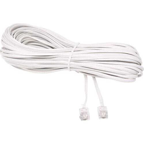 White Male 6P2C RJ11 Plug Telephone Fax Modem Line Cable, 14M for Landline Telephone