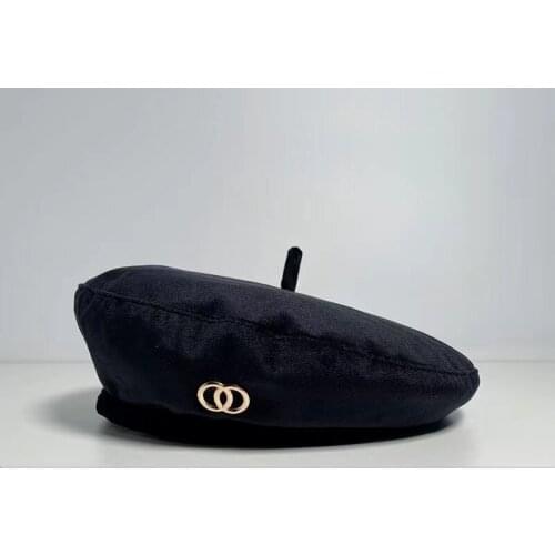 New Autumn Winter Black Velvet Beret For Women Fashion Design French Hats Vintage Plain Beret Hats Solid Color Elegant Lady Cap