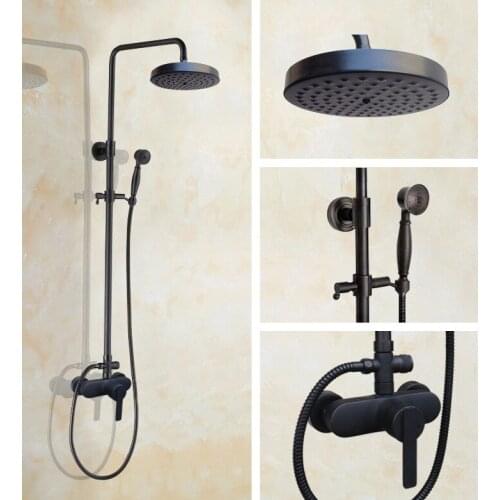 Black Oil Rubbed Brass Single Handle Bathroom 8 Inch Round Rain Shower Faucet Set Bath Mixer Tap Hand Shower mhg152