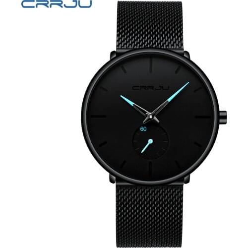 Crrju Fashion Top Brand Mens Watches Luxury Quartz Watch Men Casual Slim Mesh Steel Waterproof Sport Watch Relogio Masculino