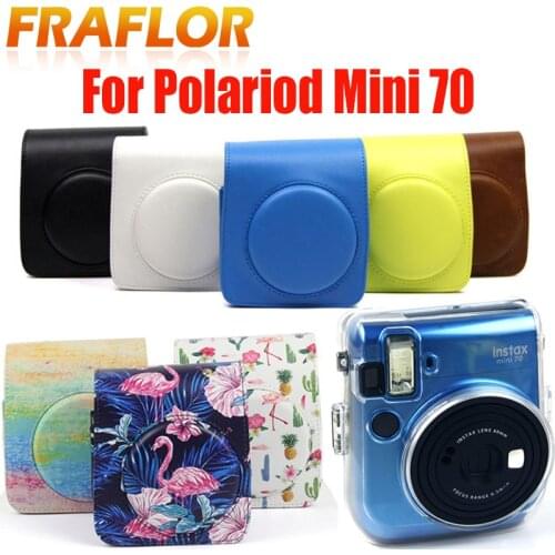 For Fuji Polaroid Instax Mini70 PU Leather/Crystal Clear Camera Soft Shoulder Bag Protective Case Cover Sheath Pouch with Strap
