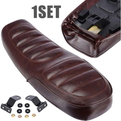 For U 200 250 1PC Vintage Brown Motorcycle Cafe Racer Seat PU Leather Flat Brat Styling Saddle Bag Mayitr