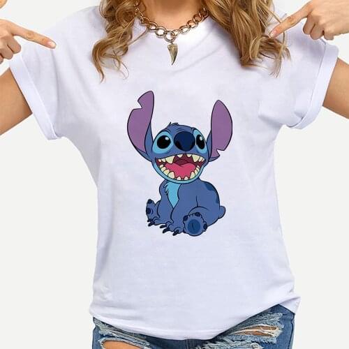 Tshirt Casual Lilo & Stitch Print Tees Creativity Loose T-Shirts Women Short Sleeve Oversize Top Hip Hop Streetwear T Shirt