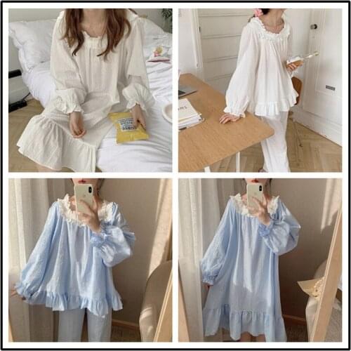 Cotton nightdress women new lace long-sleeve ladies home clothes bathrobe elegant nightgown large size pregnant women pijamas