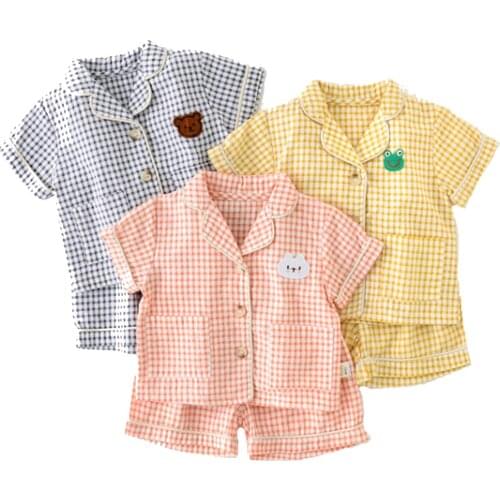 Cotton 2PCS Pijama Sets for Toddler Baby Girls and Boys Plaid Sleepwear Clothes for Newborns Home Wear Clothes for Newborns Kids