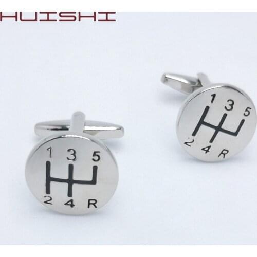 HUISHI Mens Gear Silvery Stick Car Cufflinks Cuff Buttons Gear Shift Car Novel Design Steering Wheel Style With Good Quality
