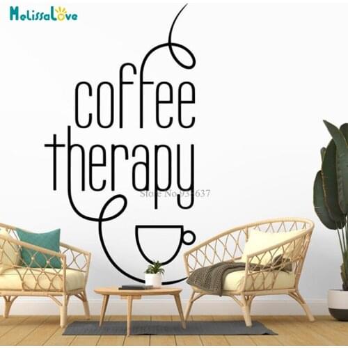 Coffee Therapy Qoute Decal Bakery Cafe Decor Dinning Room Decoration Removable Vinyl Wall Sticker BD392