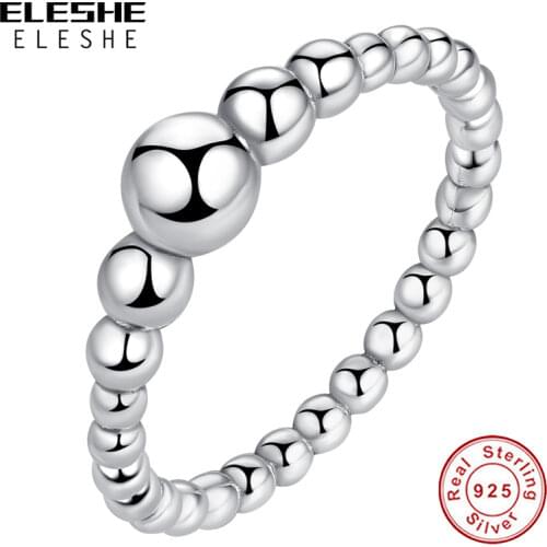 ELESHE Original 925 Sterling Silver Rings For Women Wedding Stackable Round Ball Beaded Finger Rings Female Authentic Jewelry