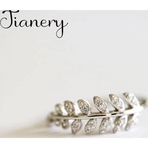 JIANERY Korean Sweet Silver Color Crystal Leaf Rings For Women Punk Antique Rings Boho Statement Jewelry Anillos
