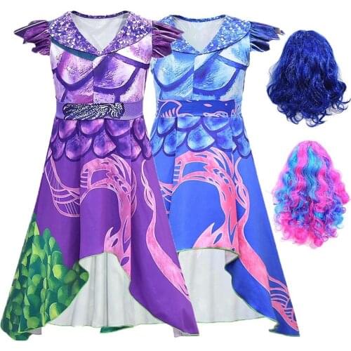 Descendants 3 Queen Audrey Evie Halloween Costumes for Kids Princess Dresses Girl Funny Party Clothing with Wig Fantasia Costume