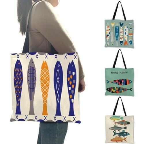 Creative Personalized Tote Bag Colorful Geometric Fish Pattern Printing Handbag Fashion Unisex Practical Casual Travel Package