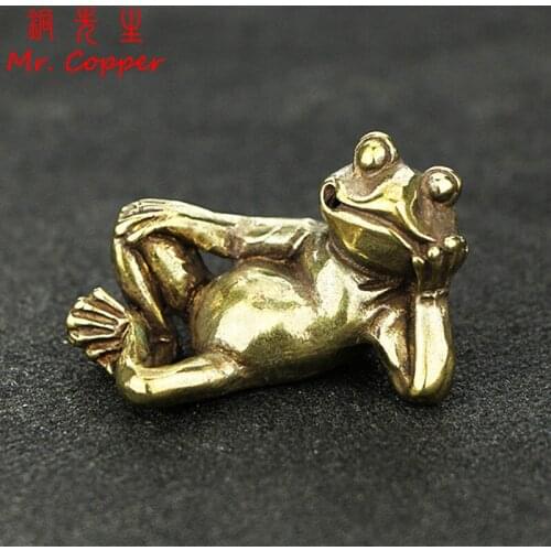 Handmade Copper Thinking Frog Tea Pet Retro Ornaments Gifts Antique Brass Animal Figurine Desk Decoration Home Decor Accessories