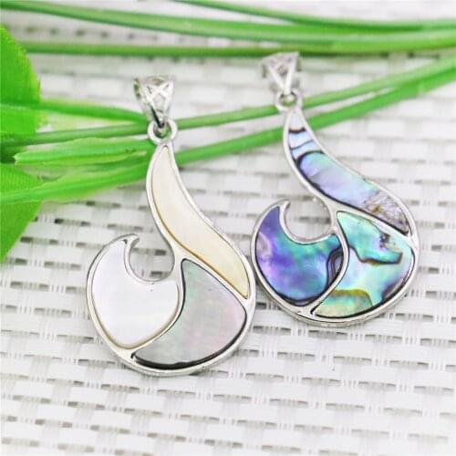 28X43mm Hook Patchwork Natural Abalone Seashells Sea Shells Pearl Pendant Alloy Women White & Multicolor Jewelry Making Design