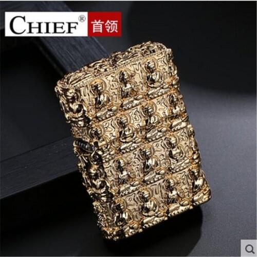 Luxury Thousand Buddhas Lighter Men Gadgets Kerosene Oil 3D Petrol Lighter Gasoline Cigarette Accessories Retro Relief Lighter
