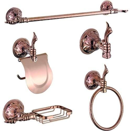 Rose Gold Toilet Paper Holder Towel Hooks Bathroom Accessories Towel Bar Ring Shower Soap Basket Wall Mount Bath Hardware Sets