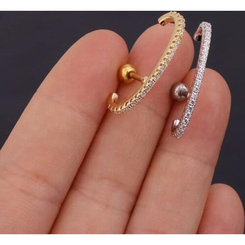 1Piece CZ Cartilage Earring for Women Stainless Steel Long Tragus Daith Earlobe Screw Back Stud Earrings Helix Piercing Jewelry