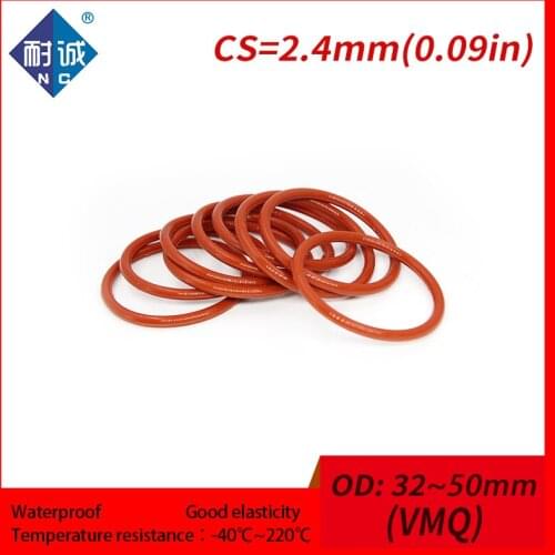 2PCS/lot Silicone rubber oring Red VMQ CS 2.4mm OD32/33/34/35/36/40/42/44/45/48/50mm Gasket Silicone Oring waterproof Silica gel