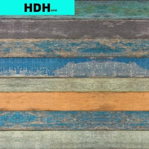 Wood Plank Contact Paper Distressed Wood Textured Peel and Stick Wallpaper Blue Green Yellow Strips Self-Adhesive Wallpaper