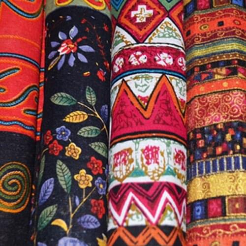 Buulqo Printed retro cotton and Linen Fabric by meter Vintage Folk Style Cotton Cloth for sewing crafts Material