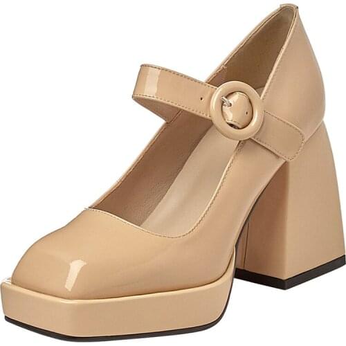 Spring Autumn Women Pumps Shoes High Heels Round Toe Mary Janes Elegant Black Brown Shoes Women Platform Comfortable Footwear B8