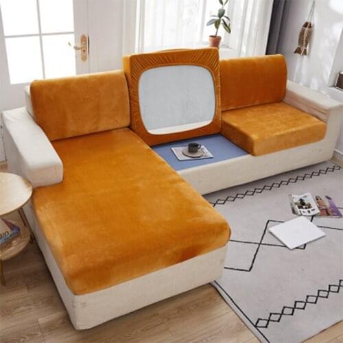 Solid Color Plush Seat Cushion Cover Funiture Elastic Protector Slipcover Washable Removable Non-slip Stretch Sofa Couch Covers