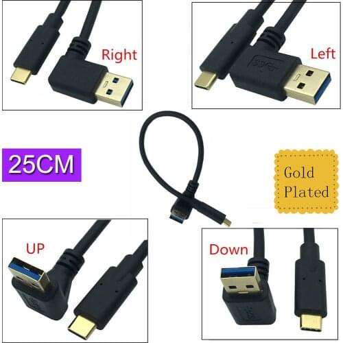 Gold Plated USB 3.0 (Type-A) 90° Angle Male to USB3.1 (Type-C)Male USB Data Sync & Charge Cable Connector(Black) 0.25m