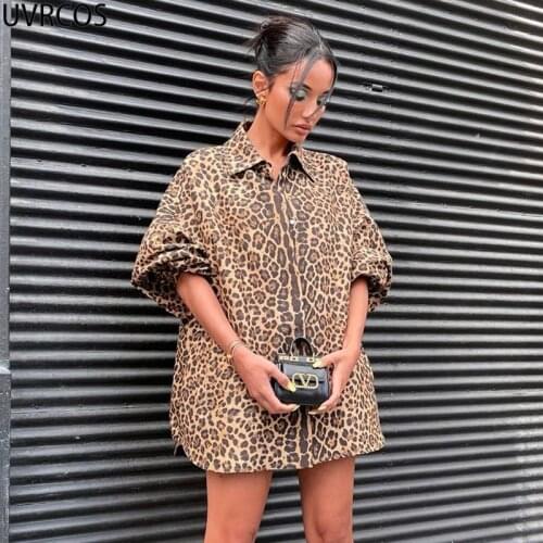 UVRCOS Women Tops And Bloues Summer Sexy Leopard Print Long Sleeve Turn-down Collar Single Breasted Club Party Midnight Y2k Tees