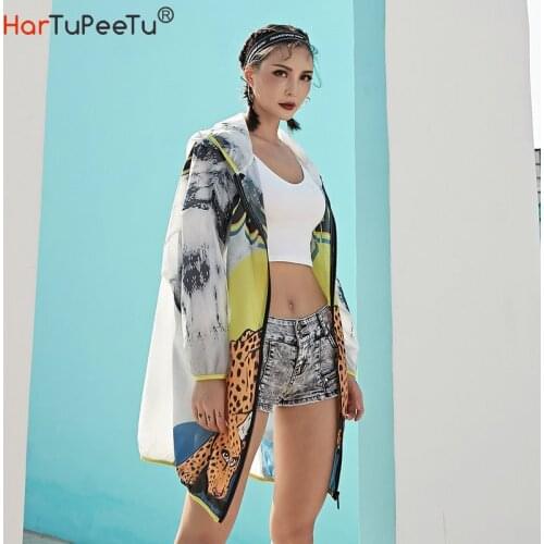 Cycling Sun Block Loose Cape Women Summer 2021 Super Thin and Light Long Sleeve Animal Print Beach Cover Ups Tops with Pockets