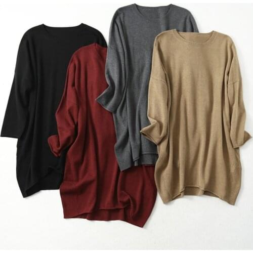 Silk Cashmere wool blended Long sweaters Plus size winter clothes for women Bat sleeve Loose sweater Long sleeve knit top women