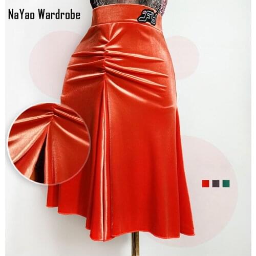 Wrinkle and Lotus Velvet Latin Dance Dress Women Latin Dance Skirt Ballroom Tango Chacha Belly Dancing Performamnce DL641