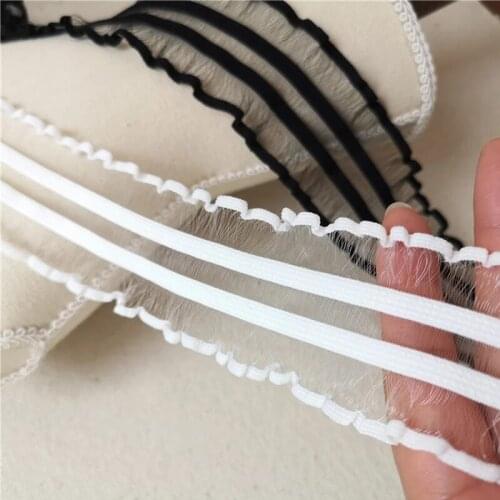 1M Elastic Pleated Lace Ribbon 5cm Black White Lace Fabric Trim Sewing Accessories And Decor Clothes Collar Craft Supplies QY43