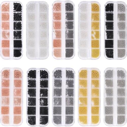 12 Grids/Box 3D Metallic Caviar Beads for Nails- Multi-size Nail Caviar Beads Round Steel Balls for Nail Art Decoration