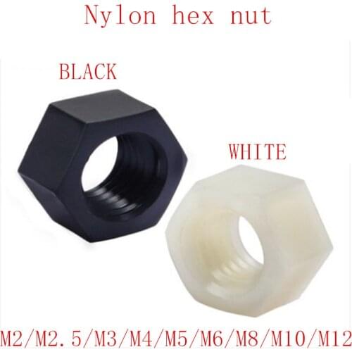 50Pcs/10PCS DIN934 M2 M2.5 M3 M4 M5 M6 M8 M10 M12 PA66 Nylon Hex Nut Hexagon Plastic Hex Nuts