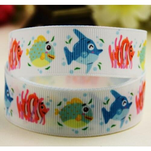 7/8'' 22mm,1" 25mm,1-1/2" 38mm,3" 75mm Fish Cartoon printed Grosgrain Ribbon party decoration 10 Yards X-02787