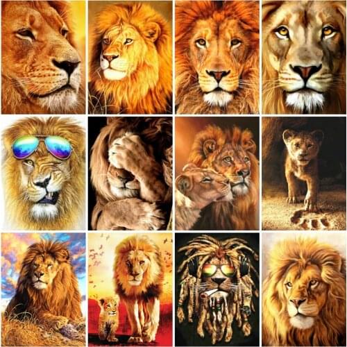 AZQSD 5D DIY Diamond Painting Lion Cross Stitch Handmade Gift Diamond Embroidery Mosaic Animal Full Square Home Decoration