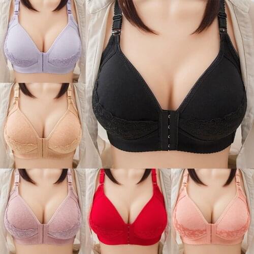 Women Wire Free Bras Push Up Bra Seamless Front Buckle Underwear Cotton Full Cup Bralette Lingerie Big Size