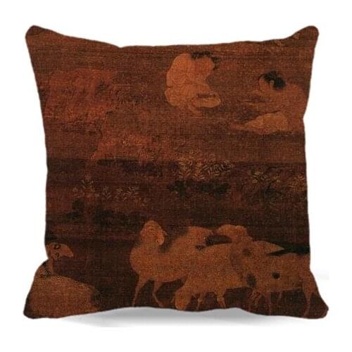 Cotton polyester Pillow case For Home sofa Car car chair Seat Decoration Square Cushion Cover Chinese ancient figure painting