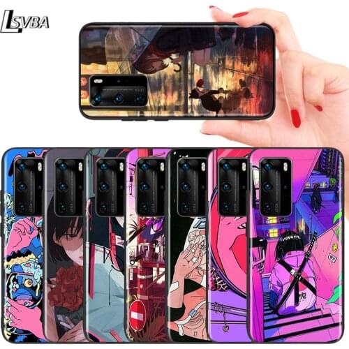 Anime Neon Color Art Girl For Huawei Mate 10 20 X 5G 30 40 RS Porsche Design P Smart S Z Lite Pro Plus Phone Case