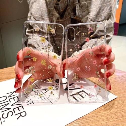 New Dried Real Flower Handmade Phone Case For iPhone 12 6 6S 7 8 Plus X XS Max XR 11pro max Clear Case Soft TPU Back Cover Capa