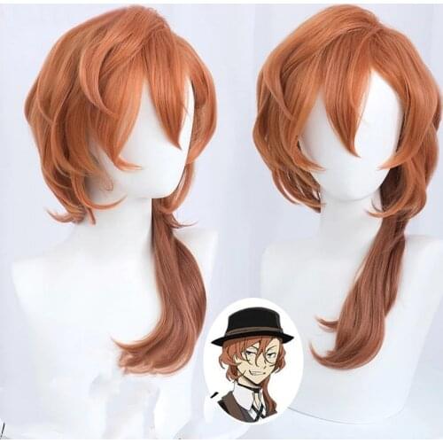 Anime Bungo Stray Dogs Chuya Nakahara Chuuya Short Orange Brown Cosplay Wig Heat Resistant Synthetic Hair Wigs + Wig Cap