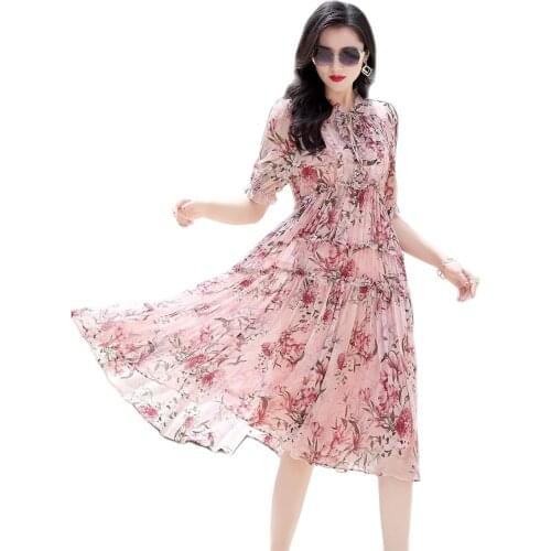 CTL21046 New Fashion 2021 Summer Silk Clothing French Luxury Romantic Floral Fold Plus Size Loose Dress Female
