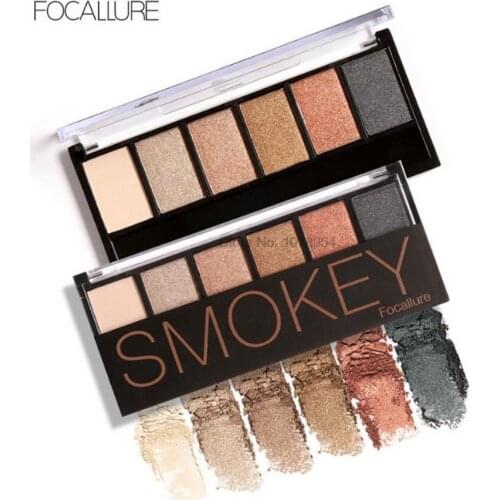 By dhl or ems 100pcs FOCALLURE 6 Colors Eyeshadow Palette Glamorous Smokey Eye Shadow Shimmer Colors Makeup brand