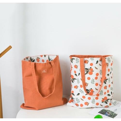 Fruit Pattern Double-sided Dual-use Handbag Cotton And Linen Pocket Handbags Large Capacity Shopping Bag Storage Bag Grocery Bag