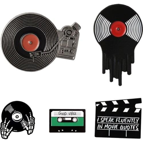 Punk Music Lovers Enamel Pin Good Vibes Tape DJ Vinyl Record Player Badge Brooch Lapel Pin Jeans Shirt Cool Jewelry Gift