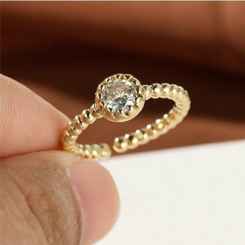White Crystal Green Zircon Opening Ring Blue Round Small Stone Ring Simple Fashion Gold Color Engagement Rings For Women Jewelry