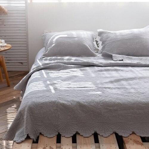 CHAUSUB Cotton Bedspread Quilt Set 3pcs Solid Color Embroidered Quilts For Bed Cover King Queen Size Coverlets Summer Blanket