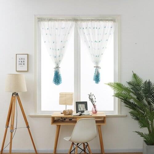 Short Curtain Valance Pelmet Voile Curtains Embroidered Peacock Feather Sheer Tulle For Home Living Room Balcony Window Screen