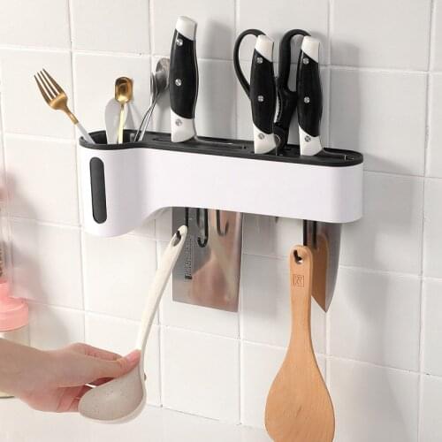 Kitchen storage rack knife holder chopstick cage organizer integrated shelf multi-functional household cutting hook Wall-mounted